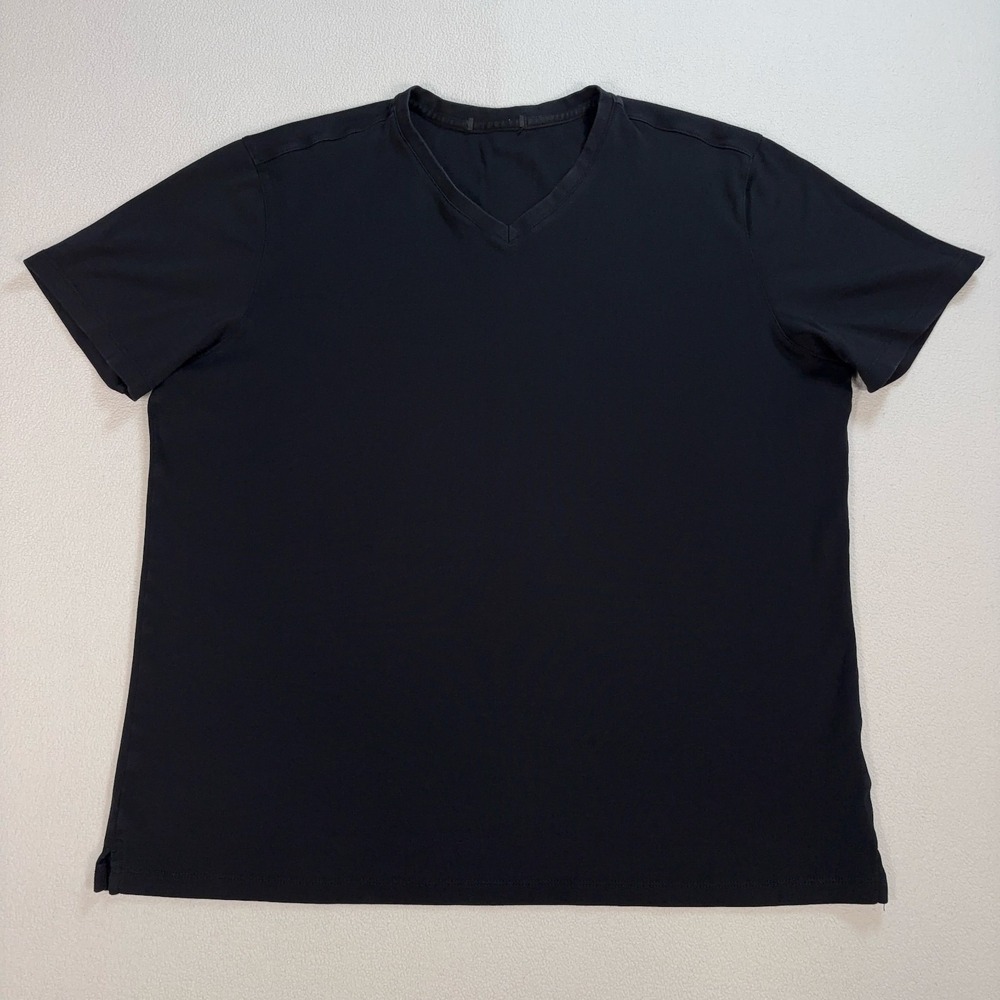 Robert Barakett V-Neck T Shirt Men's XL* Black Pima Cotton Stretch Soft *stains*